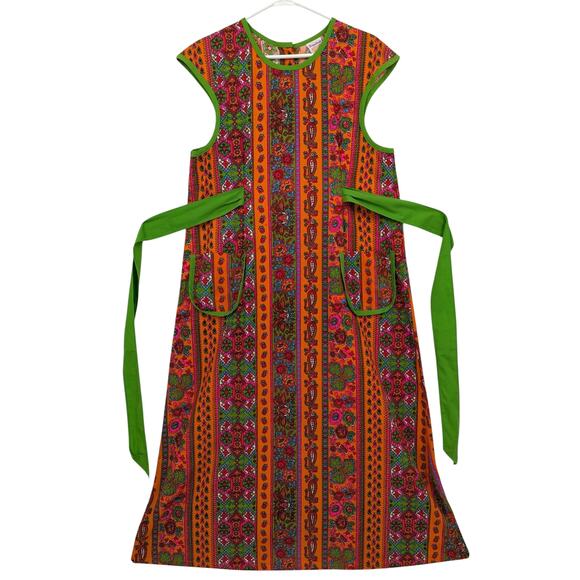 Vintage 1960's 70's Mod DESIGN HOUSE Japan Neon Psychedelic Paisley Apron Dress - Picture 2 of 12